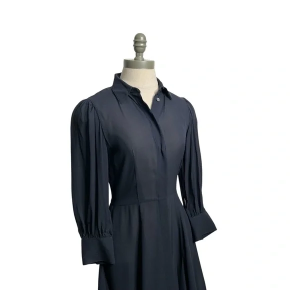 Theory Women's Navy Blue Silk Collared Button Front Mini Shirt Dress Size 0 - Picture 3 of 11